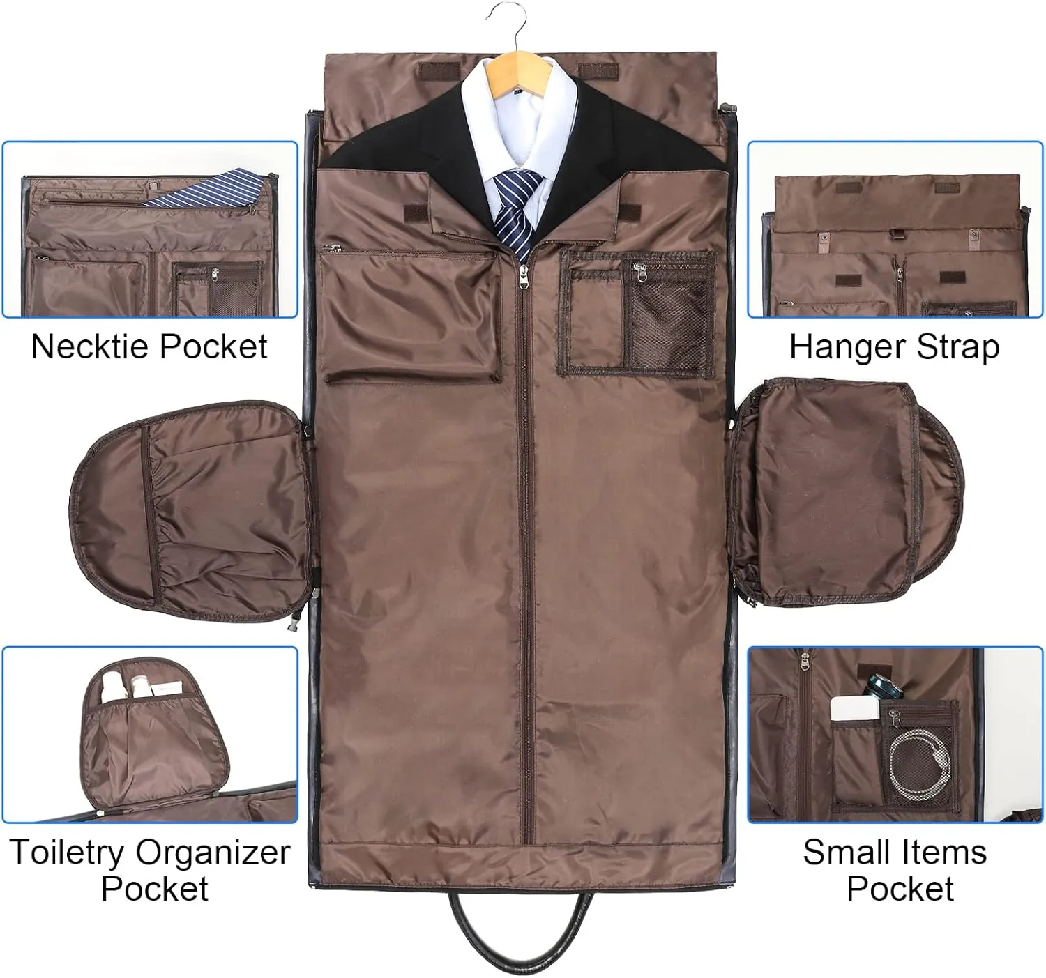 Leather Garment Bag for Travel, Modoker Carry On Suit Carrier Travel Bag with Shoulder Strap/Multiple Pockets - Ideal for Business Trips & Weekend Getaways - The Garment Duffel Bag for Traveling Men
