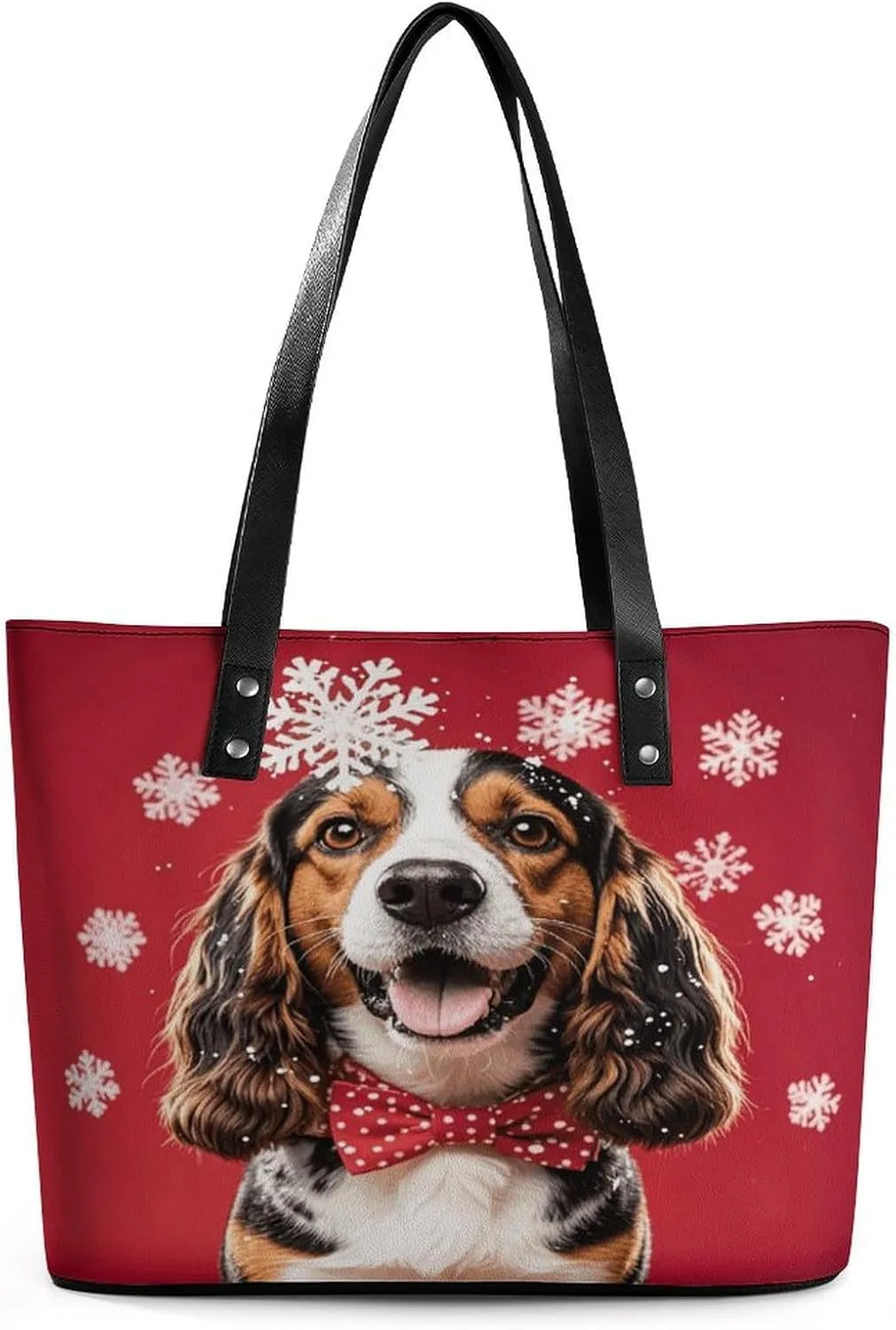 Leather Lady's Handbag Dog Head with Snowflake Print Leather Tote Bags For Women Trendy Ladies Shoulder Bag for Work, Travel, Casual Use