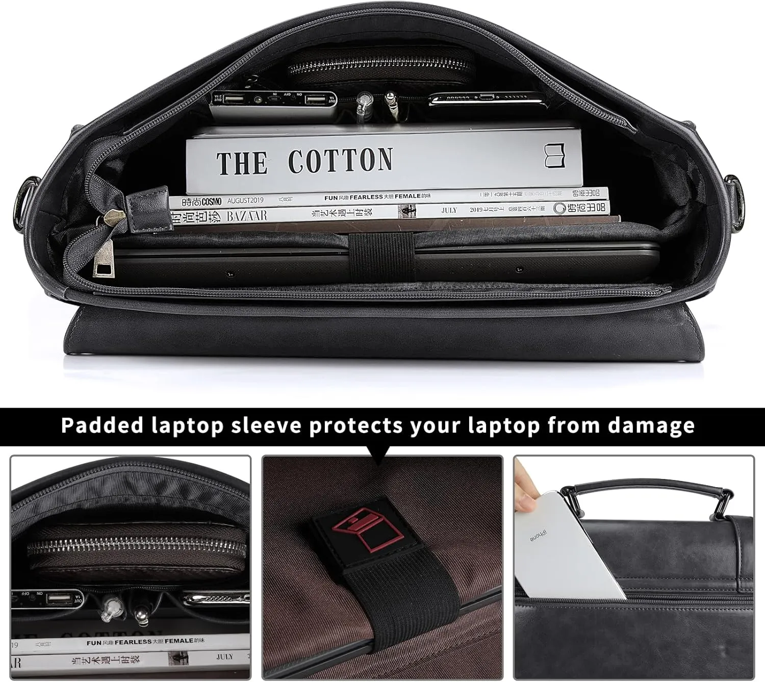Leather Mens Messenger Bag Vintage 15.6 Inch Waterproof Leather Laptop Briefcase Satchel Shoulder Bag Computer Laptop Bag Grey