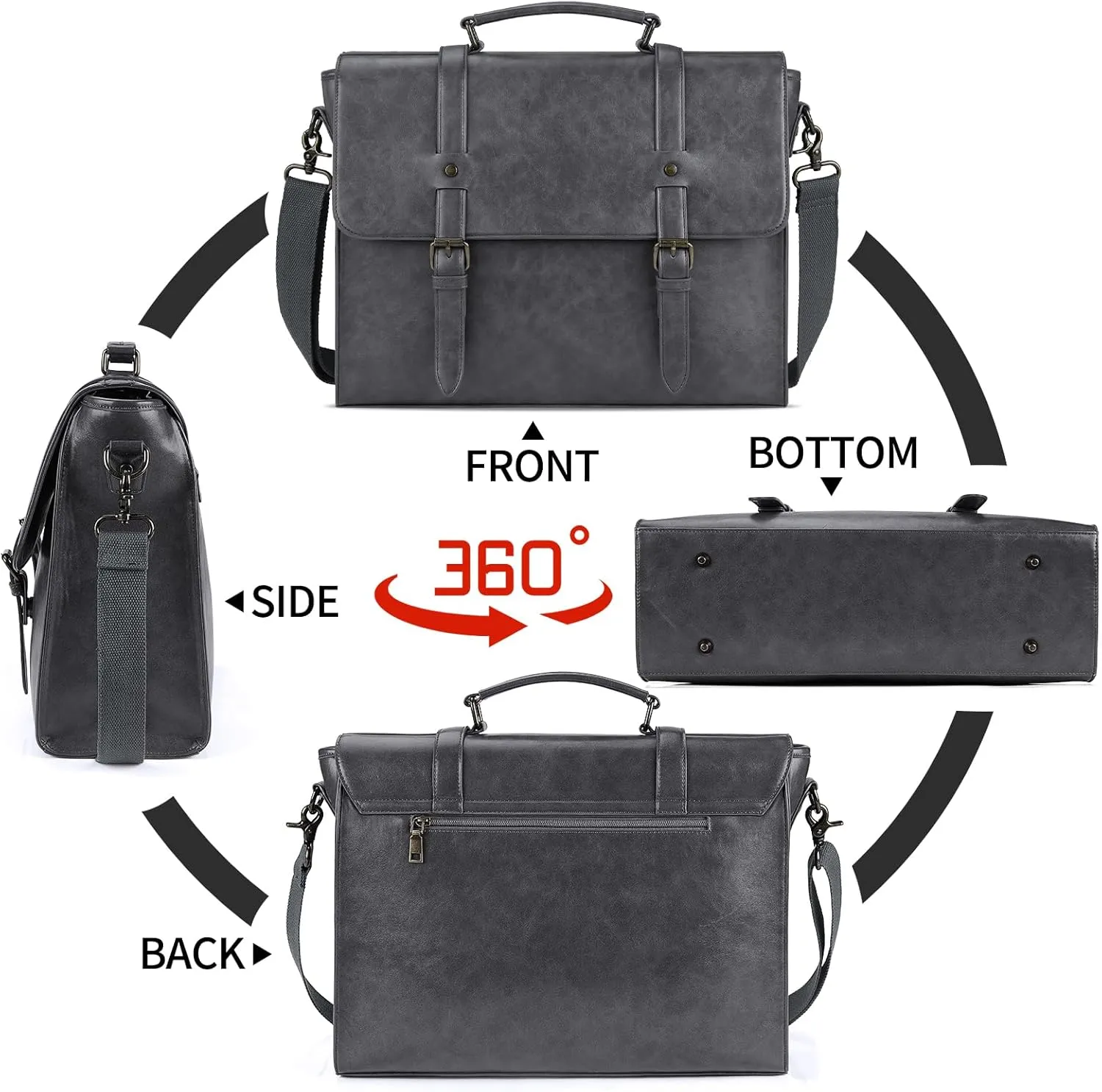 Leather Mens Messenger Bag Vintage 15.6 Inch Waterproof Leather Laptop Briefcase Satchel Shoulder Bag Computer Laptop Bag Grey