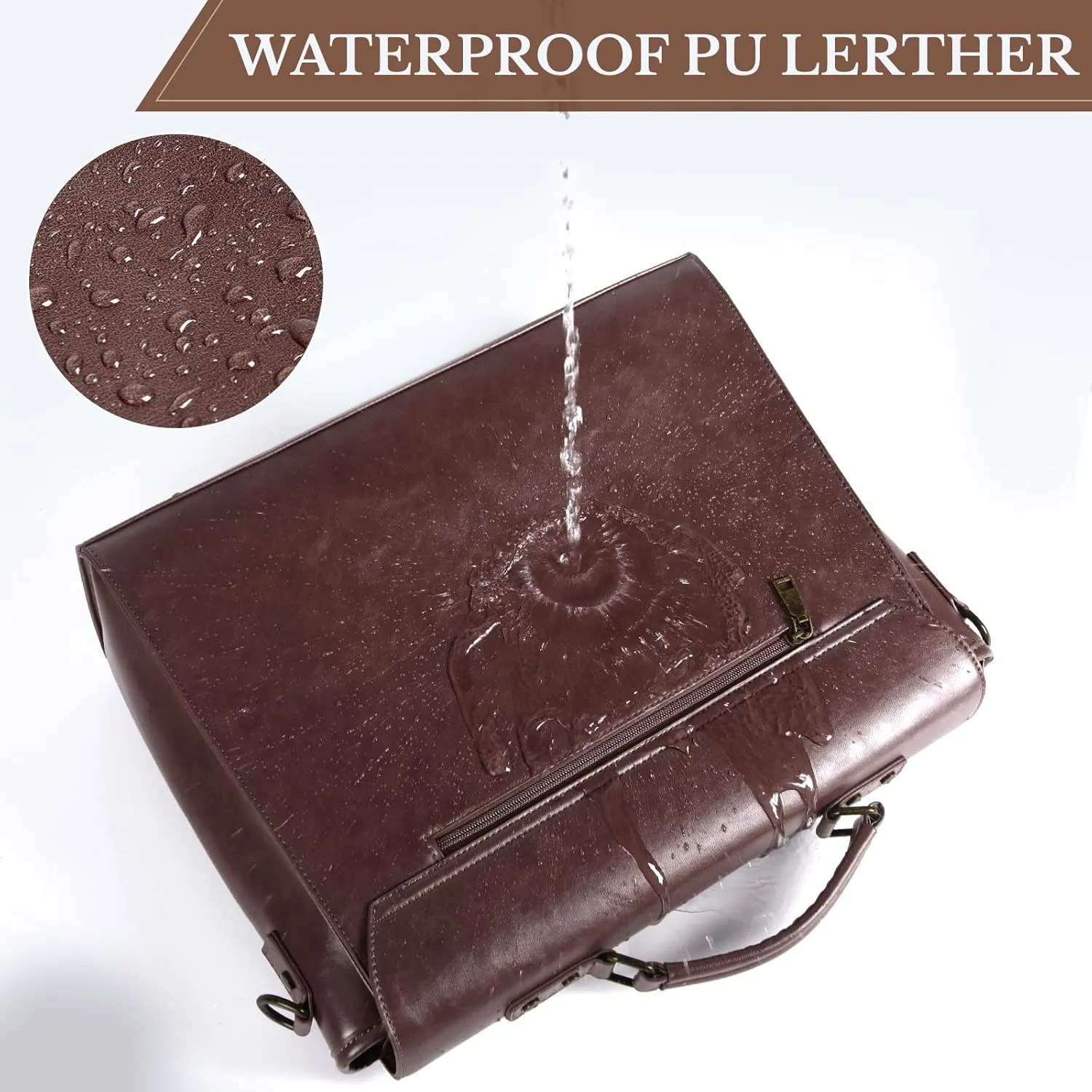 Leather Messenger Bag for Men 15.6 Inch Waterproof Vintage Leather Laptop Briefcase Large Satchel Shoulder Bag Office Travel College Computer Laptop Bag, Coffee