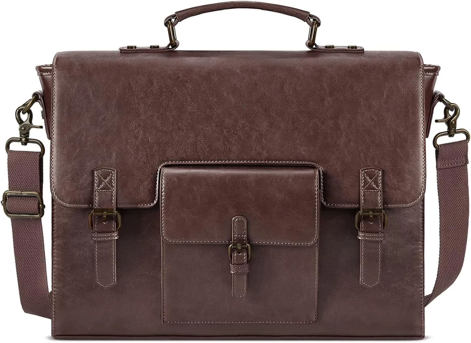 Leather Messenger Bag for Men 15.6 Inch Waterproof Vintage Leather Laptop Briefcase Large Satchel Shoulder Bag Office Travel College Computer Laptop Bag, Coffee