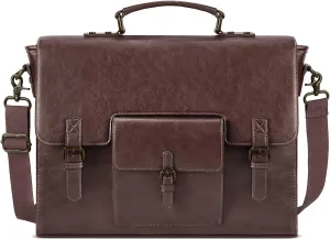 Leather Messenger Bag for Men 15.6 Inch Waterproof Vintage Leather Laptop Briefcase Large Satchel Shoulder Bag Office Travel College Computer Laptop Bag, Coffee