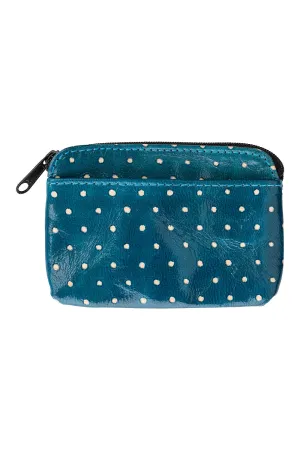 Leather Polka Dot Zip Pouch - Blue