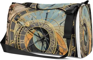 Leather Sport Gym Bag Ancient Astronomical Clock Weekender Bag for Women and Men Carry On Bag Machine Travel Duffel Bag