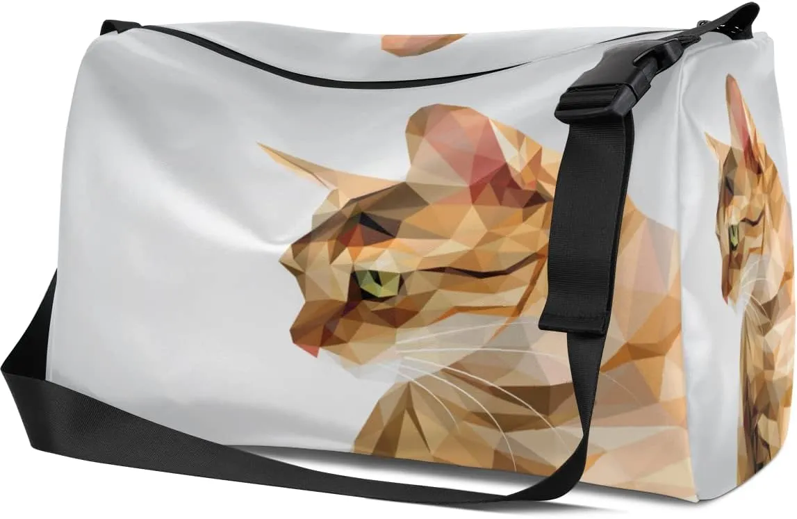 Leather Sport Gym Bag Crystal Cat Pattern Weekender Bag for Women and Men Carry On Bag Brown Pet Travel Duffel Bag