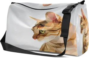 Leather Sport Gym Bag Crystal Cat Pattern Weekender Bag for Women and Men Carry On Bag Brown Pet Travel Duffel Bag