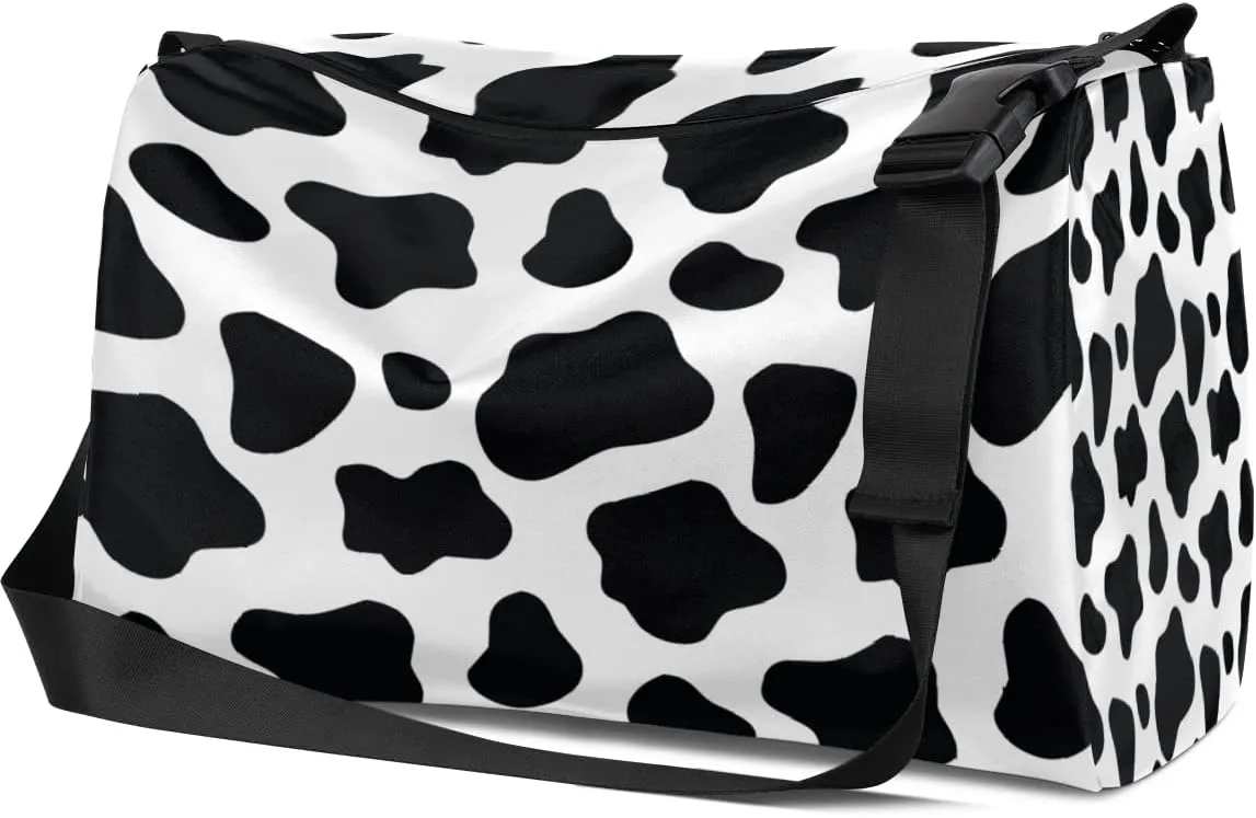 Leather Sport Gym Bag Dairy Texture Pattern Weekender Bag for Women and Men Carry On Bag Animal Cow Travel Duffel Bag