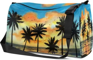 Leather Sport Gym Bag Palm Trees At Sunset Weekender Bag for Women and Men Carry On Bag Ocean Horizon Travel Duffel Bag