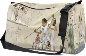 Leather Sport Gym Bag Vintage Tribal Motifs Weekender Bag for Women and Men Carry On Bag Ethnic Pattern Travel Duffel Bag