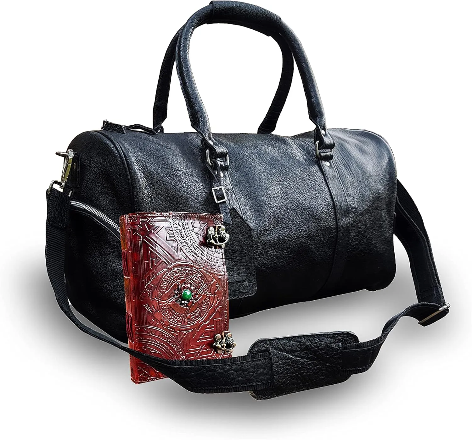 Leather Travel Duffel Bags for Men and Women Leather Overnight Weekend Leather Black Luggage Sports Gym Duffle