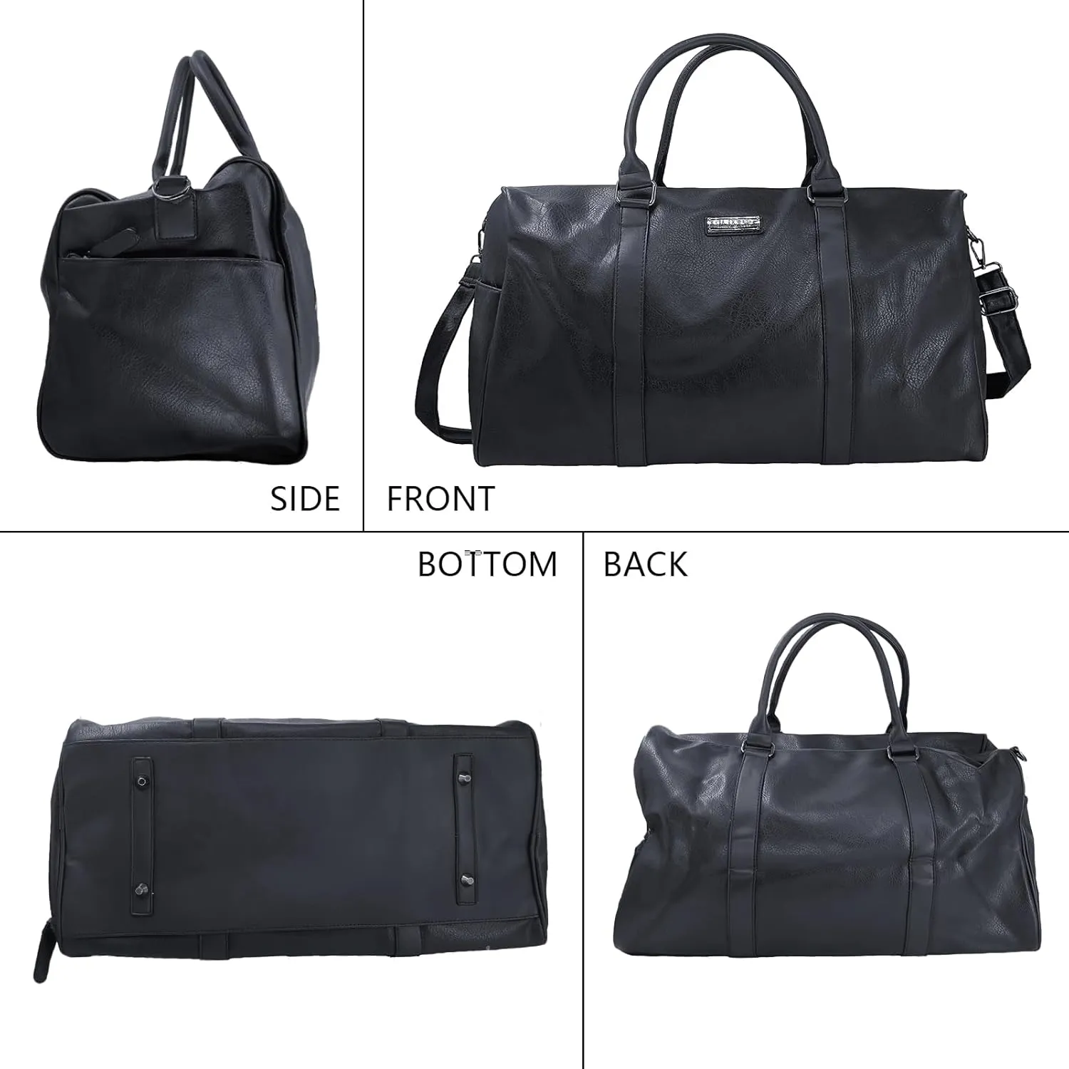 Leather Travel Duffel Weekender Bag Carry on Overnight Bag Sports Duffel bag Waterproof Tote Duffel Bag For men and Women - Black