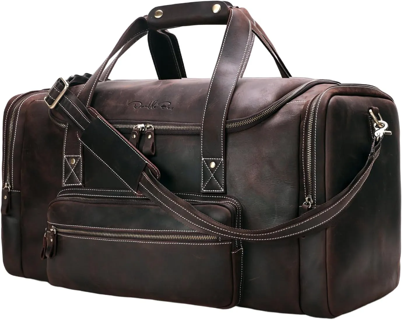 Leather Travel Duffle Bag For Men Women, Large Overnight Bag With Toiletries Bag, Weekender Bag For Men with Full Grain Cowhide Leather, Carry-On Bag Sport Gym Duffle Bag