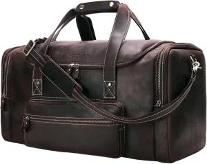 Leather Travel Duffle Bag For Men Women, Large Overnight Bag With Toiletries Bag, Weekender Bag For Men with Full Grain Cowhide Leather, Carry-On Bag Sport Gym Duffle Bag