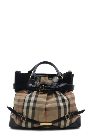 Leather Trimmed House Check Bridle Tote Brown Black