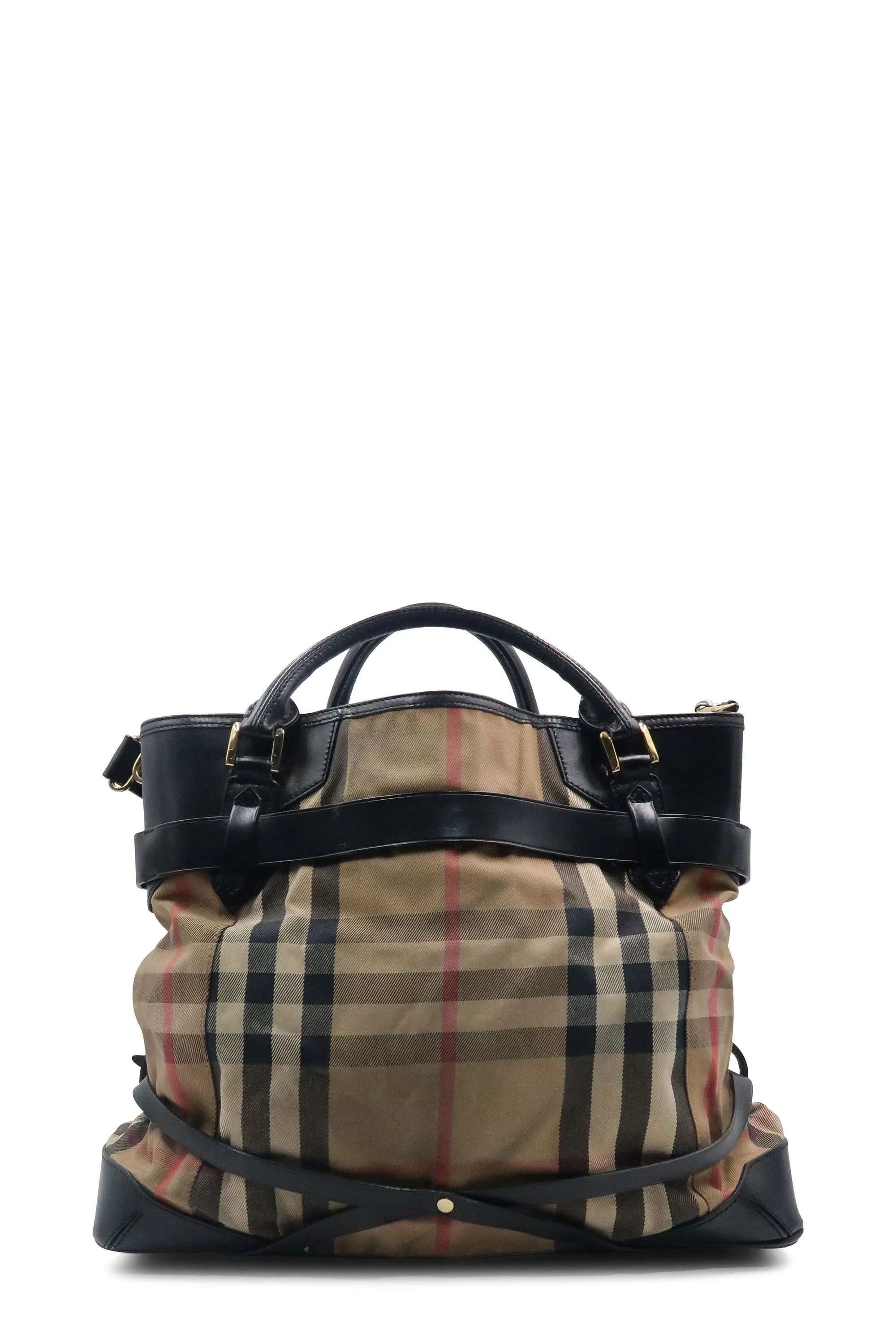 Leather Trimmed House Check Bridle Tote Brown Black