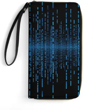 Leather Wallet Painted Bag The Blue Binary Matrix Advanced Fashion Leather Card Bag Exquisite Beautiful Leather Wallet