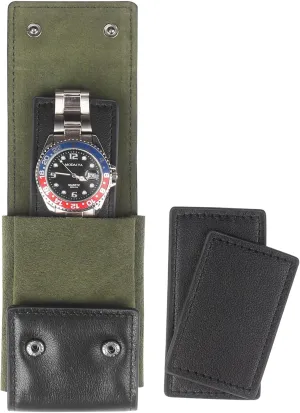 Leather Watch Pouch - Portable Travel Pouch with Suede Lining and Leather Inserts, Single Watch Case for Lovers Gift (Black)
