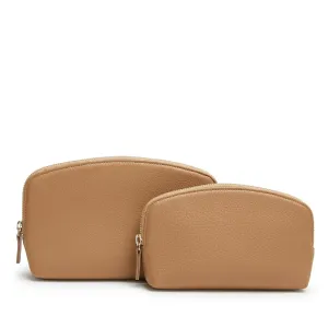 Leatherology Camel Makeup Pouch Set Cosmetic Bag Organizer Set Comes with Small and Medium Pouch for Women