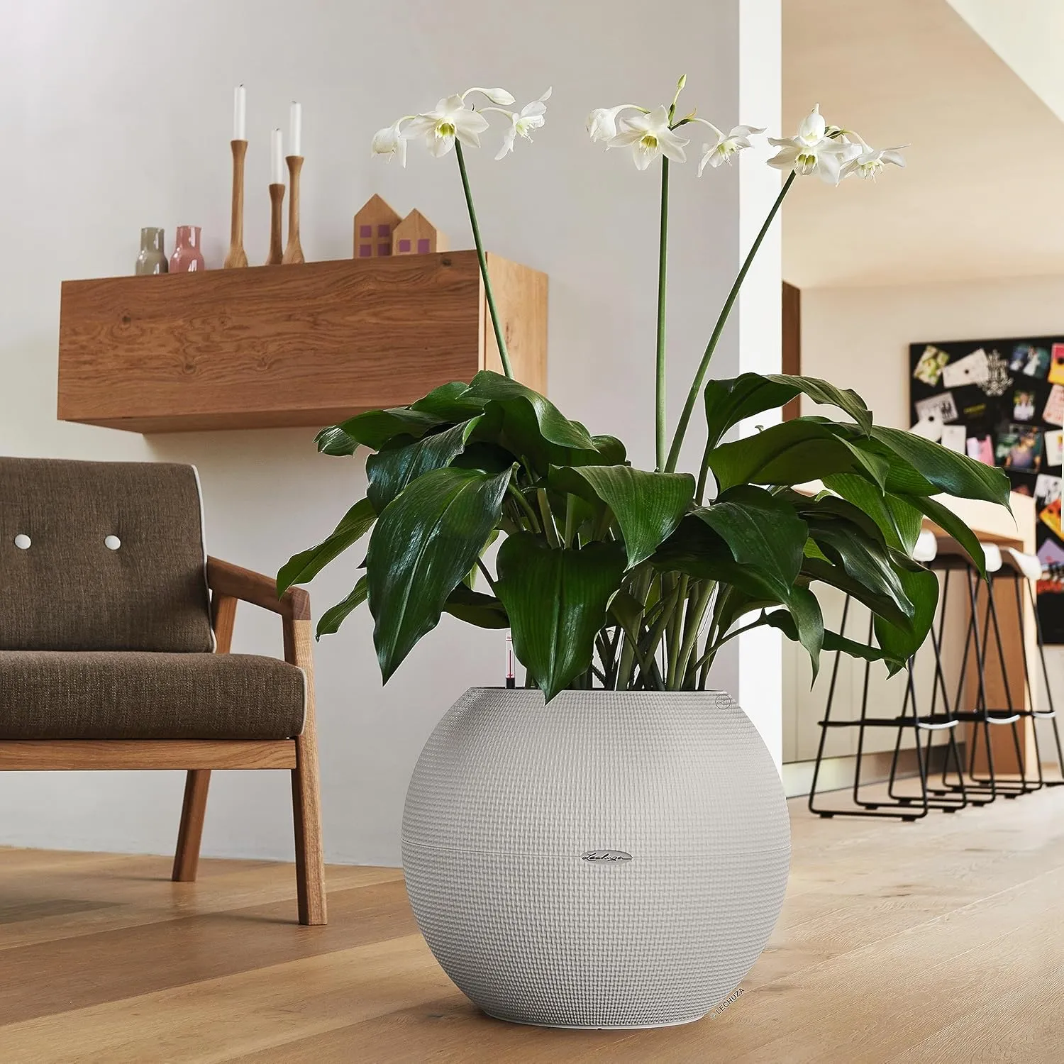 Lechuza 13348 Puro Color 50 Self-Watering Planter for Indoor and Outdoor Use, 19.5" × 15.5", Sand Brown