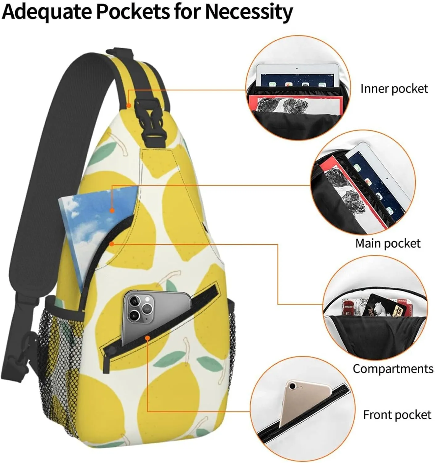 Lemon Crossbody Sling Backpack Sling Bag Adjustable Chest Shoulder Daypack For Women Men