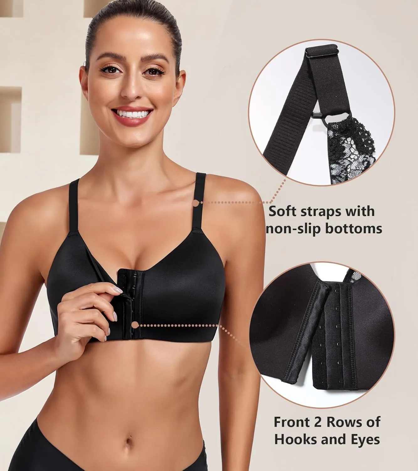 Lemorosy Women's Front Closure Bra Comfortable Wireless Lightly Lined Plus Size Full Coverage Racerback Brassiere