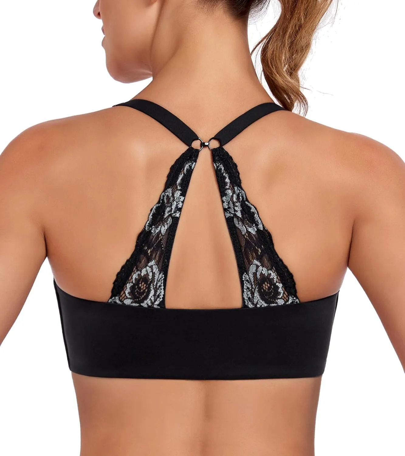 Lemorosy Women's Front Closure Bra Comfortable Wireless Lightly Lined Plus Size Full Coverage Racerback Brassiere