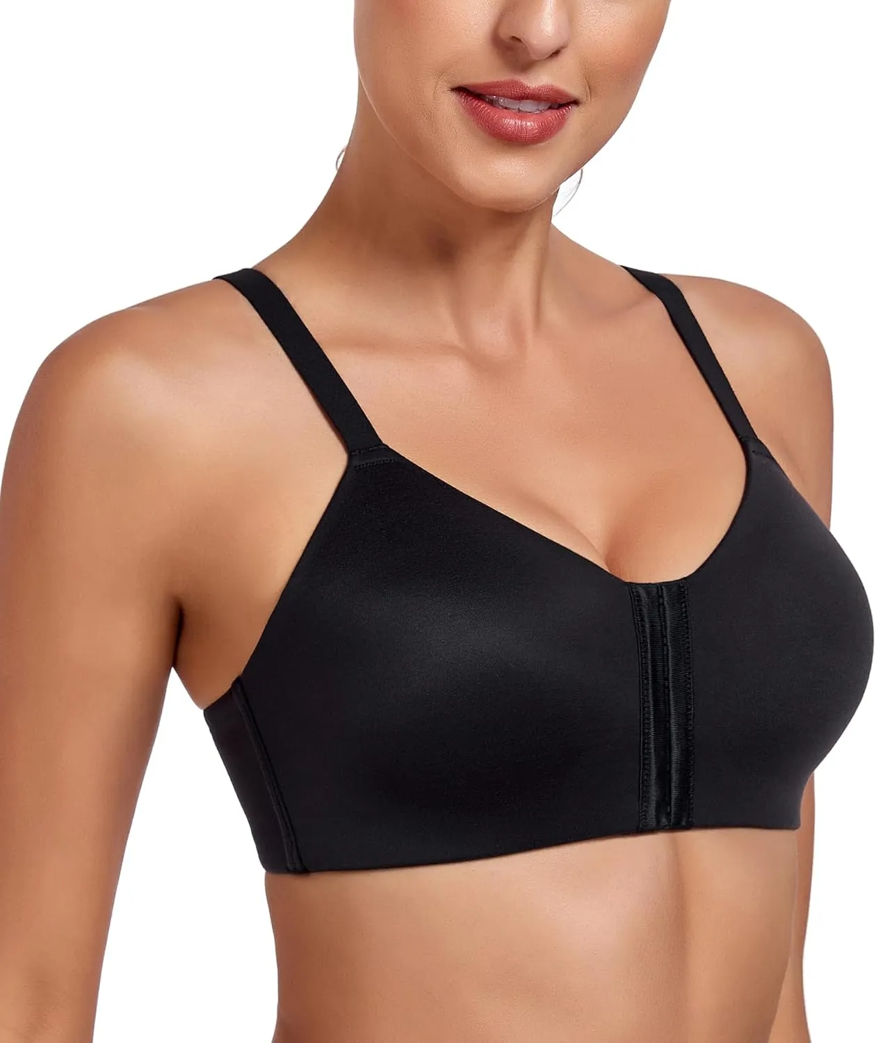 Lemorosy Women's Front Closure Bra Comfortable Wireless Lightly Lined Plus Size Full Coverage Racerback Brassiere