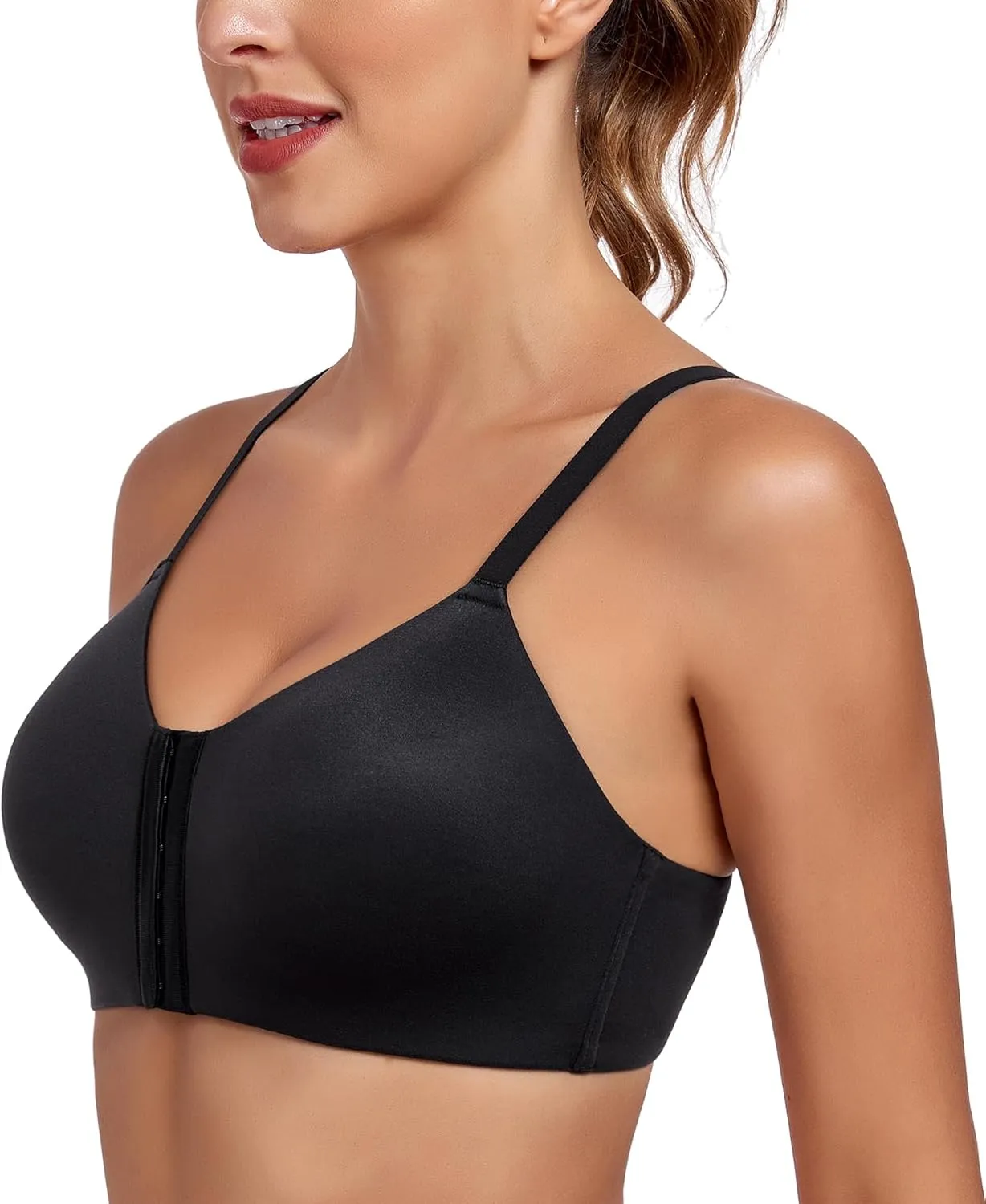 Lemorosy Women's Front Closure Bra Comfortable Wireless Lightly Lined Plus Size Full Coverage Racerback Brassiere
