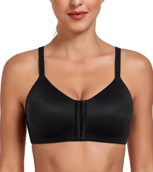 Lemorosy Women's Front Closure Bra Comfortable Wireless Lightly Lined Plus Size Full Coverage Racerback Brassiere