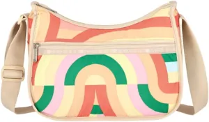 LeSportsac Bold Rainbow Classic Hobo Crossbody Bag   Cosmetic Bag, Style 7520/Color E626, Playful Retro Rainbow Swirls & Stripes, Uplifting Hues: Orange, Yellow, Pink, Peach & Green, Subtle Shimmer