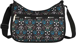 LeSportsac Cloistered Jewels Classic Hobo Crossbody Bag   Cosmetic Bag, Style 7520/Color E469, Mosaic Art Tiles Designed in Colorful Crest & Flower Motifs, Vibrant Jewel Tones: Ruby, Azure, Emerald