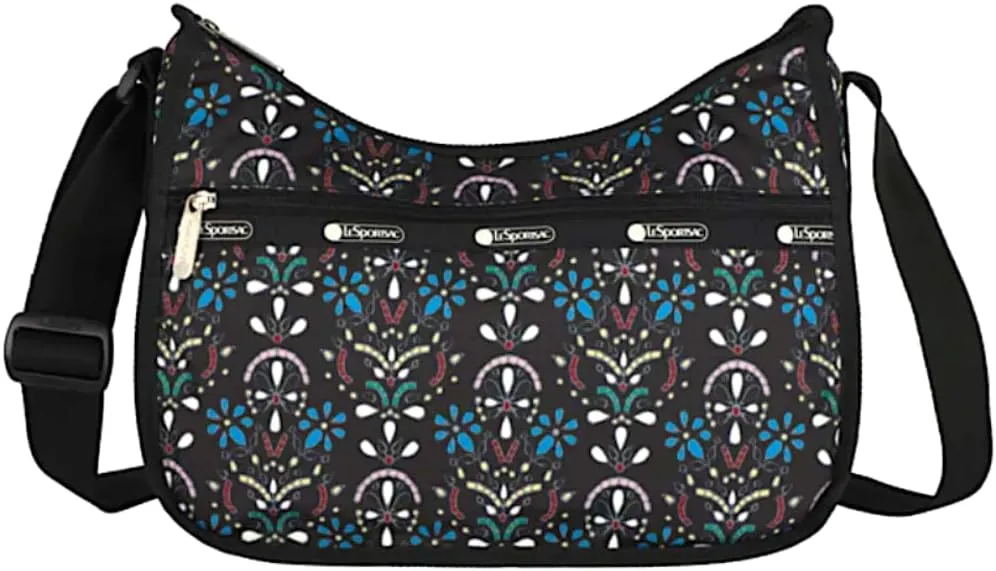 LeSportsac Cloistered Jewels Classic Hobo Crossbody Bag   Cosmetic Bag, Style 7520/Color E469, Mosaic Art Tiles Designed in Colorful Crest & Flower Motifs, Vibrant Jewel Tones: Ruby, Azure, Emerald