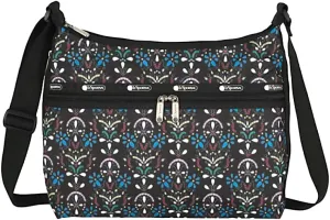LeSportsac Cloistered Jewels Large Hobo Crossbody Bag, Style 3710/Color E469, Mosaic Art Tiles Designed in Colorful Crest & Flower Motifs, Vibrant Jewel Tones: Ruby, Azure, Emerald