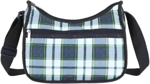 LeSportsac Deep Blue Tartan Classic Hobo Crossbody Bag   Cosmetic Bag, Style 7520/Color U298, Fashion Trending Bold Plaid in Navy, Sky Blue, Forest Green & Yellow, Subtle Sheen, Recycled Collection