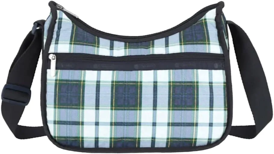 LeSportsac Deep Blue Tartan Classic Hobo Crossbody Bag   Cosmetic Bag, Style 7520/Color U298, Fashion Trending Bold Plaid in Navy, Sky Blue, Forest Green & Yellow, Subtle Sheen, Recycled Collection