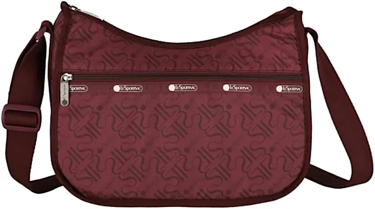 LeSportsac Le Logo De Luxe Claret Classic Hobo Crossbody Bag   Cosmetic Bag, Style 7520/Color E471, LS Monogram Logos, Modern Tonal Cranberry/Pomegranate Red Jewel-Tone Logo Chic Status Bag