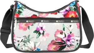 LeSportsac Photo Blooms Classic Hobo Crossbody Bag   Cosmetic Bag, Style 7520/Color E776, Lively & Colorful Flower Blooms Artfully Designed w Soft Focus & Highlighted Techniques, Chevron Background