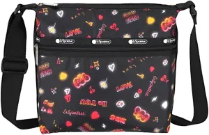 LeSportsac Stay True Small Hobo Crossbody Handbag, Style 3709/Color E481, Empowering Pop Art Style Words w Tie-Dye Effect: Be You, Stay True, Shine, Self Love Club   Colorful Hearts