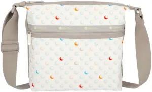 LeSportsac Sunlit Bubbles Small Hobo Crossbody Handbag, Style 3709/Color E553, Crisp White w Playful Bubbles, Vibrant Shades of Red, Blue, Orange, Muted Shades of Pink, Light Blue & Khaki