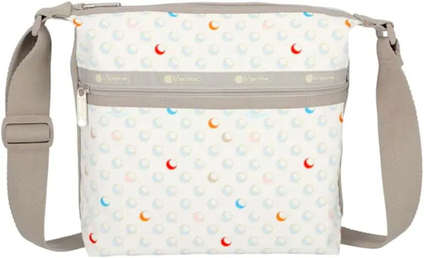 LeSportsac Sunlit Bubbles Small Hobo Crossbody Handbag, Style 3709/Color E553, Crisp White w Playful Bubbles, Vibrant Shades of Red, Blue, Orange, Muted Shades of Pink, Light Blue & Khaki