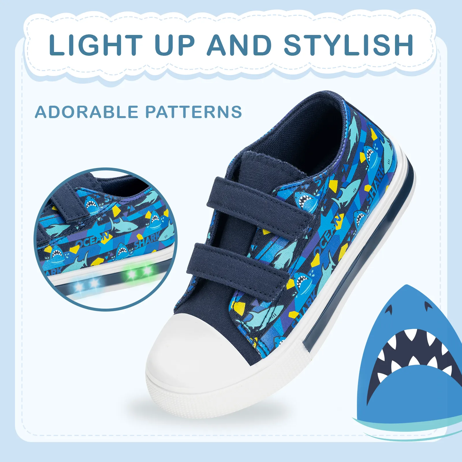 Light Up Kids Sneakers Shoes with Hook and Loops