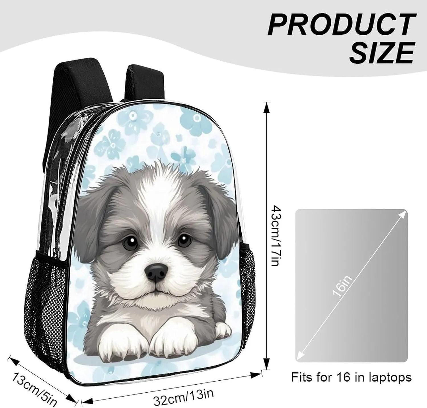 Lightweight Daypack Bookbag for Trekking Business Walking Cycling - Big Capacity Transparent Multipurpose Carry On Bag, Cute Schnauzer Dog Business Computer Bag