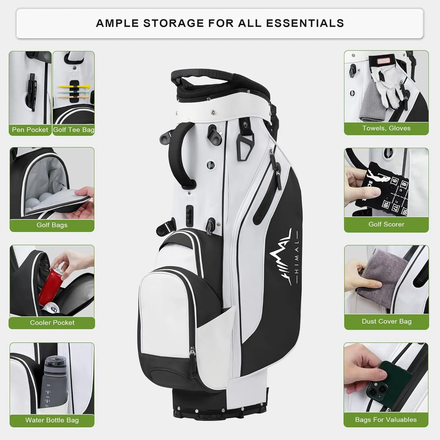 Lightweight Golf Stand Bag with 5 Way Full-Length Dividers, Semi-Concealed Stand, Folding Base, Adjustable Dual Straps and 8 Pockets