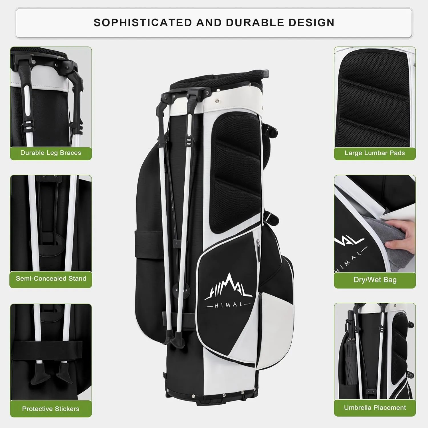 Lightweight Golf Stand Bag with 5 Way Full-Length Dividers, Semi-Concealed Stand, Folding Base, Adjustable Dual Straps and 8 Pockets