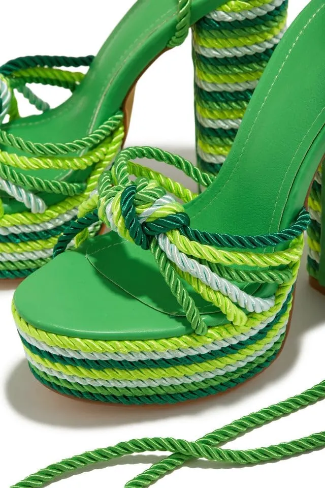 Liliana Women's Round Toe Rope Lace Up Platform Block High Heels
