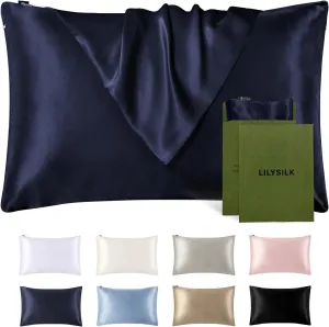 LILYSILK Silk Pillowcase for Hair and Skin Standard-100% Mulberry Silk 19 Momme Both Sides Silk Bed Pillow Cover with Hidden Zipper, 1 Pc (Standard Size 20''x 26'', Navy Blue)