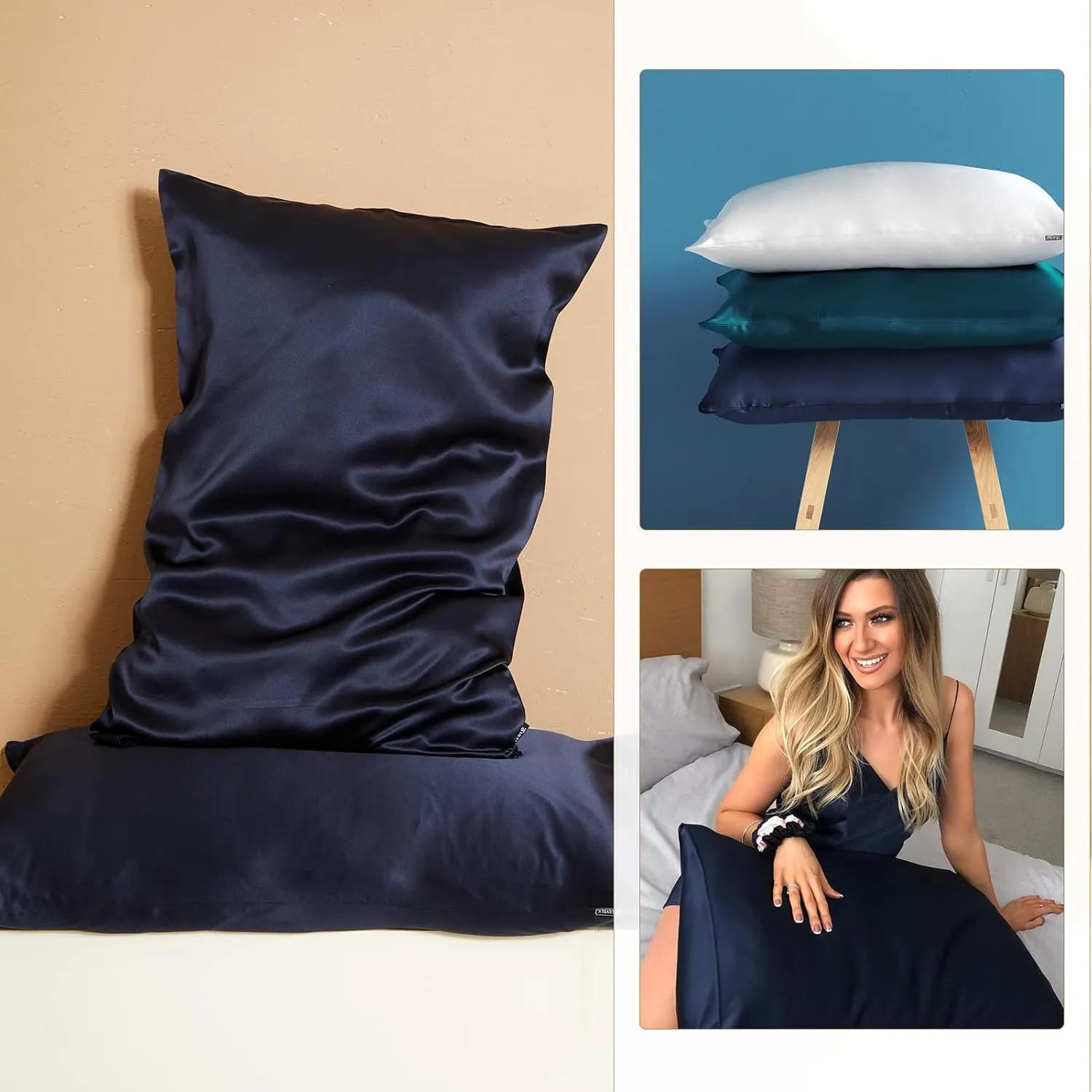 LILYSILK Silk Pillowcase for Hair and Skin Standard-100% Mulberry Silk 19 Momme Both Sides Silk Bed Pillow Cover with Hidden Zipper, 1 Pc (Standard Size 20''x 26'', Navy Blue)