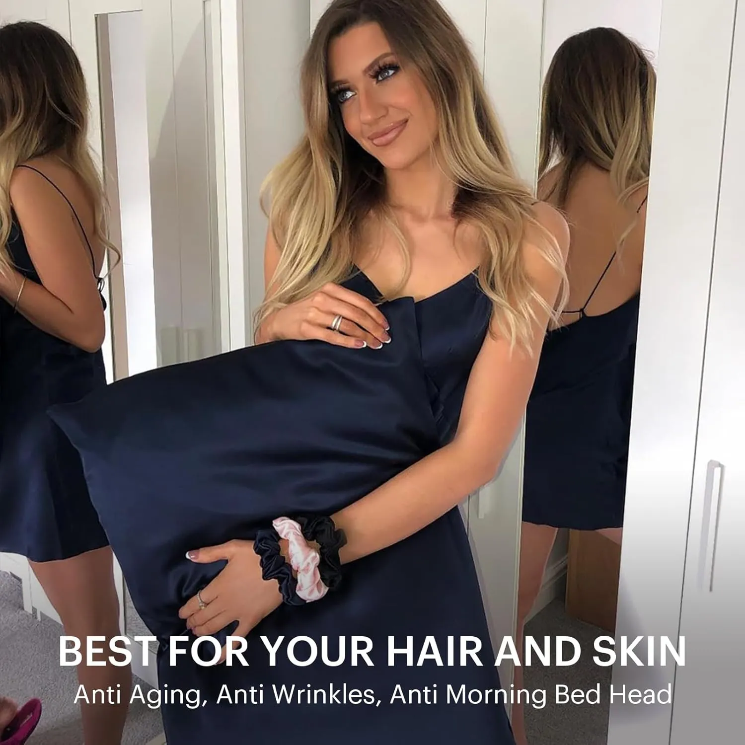 LILYSILK Silk Pillowcase for Hair and Skin Standard-100% Mulberry Silk 19 Momme Both Sides Silk Bed Pillow Cover with Hidden Zipper, 1 Pc (Standard Size 20''x 26'', Navy Blue)