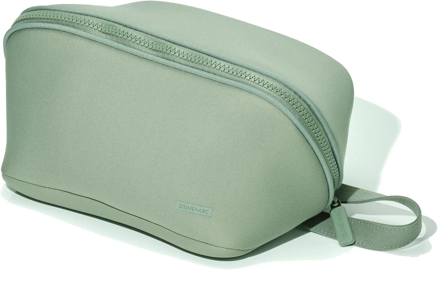 LINE ARC Machine-Washable Neoprene Toiletry Bag (Sage) Modern Green Dopp Kit Soft Insulation for Cosmetics Makeup Travel Skincare Shaving Large Case Men Women Overnight Easy-to-Clean